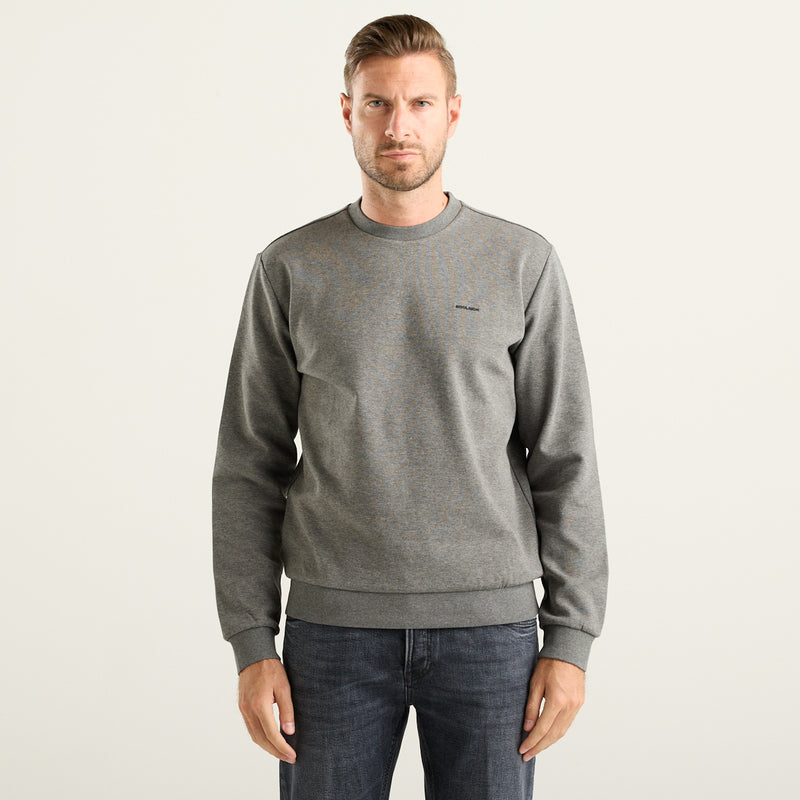 Woolrich felpa girocollo in misto cotone interlock con logo grigia