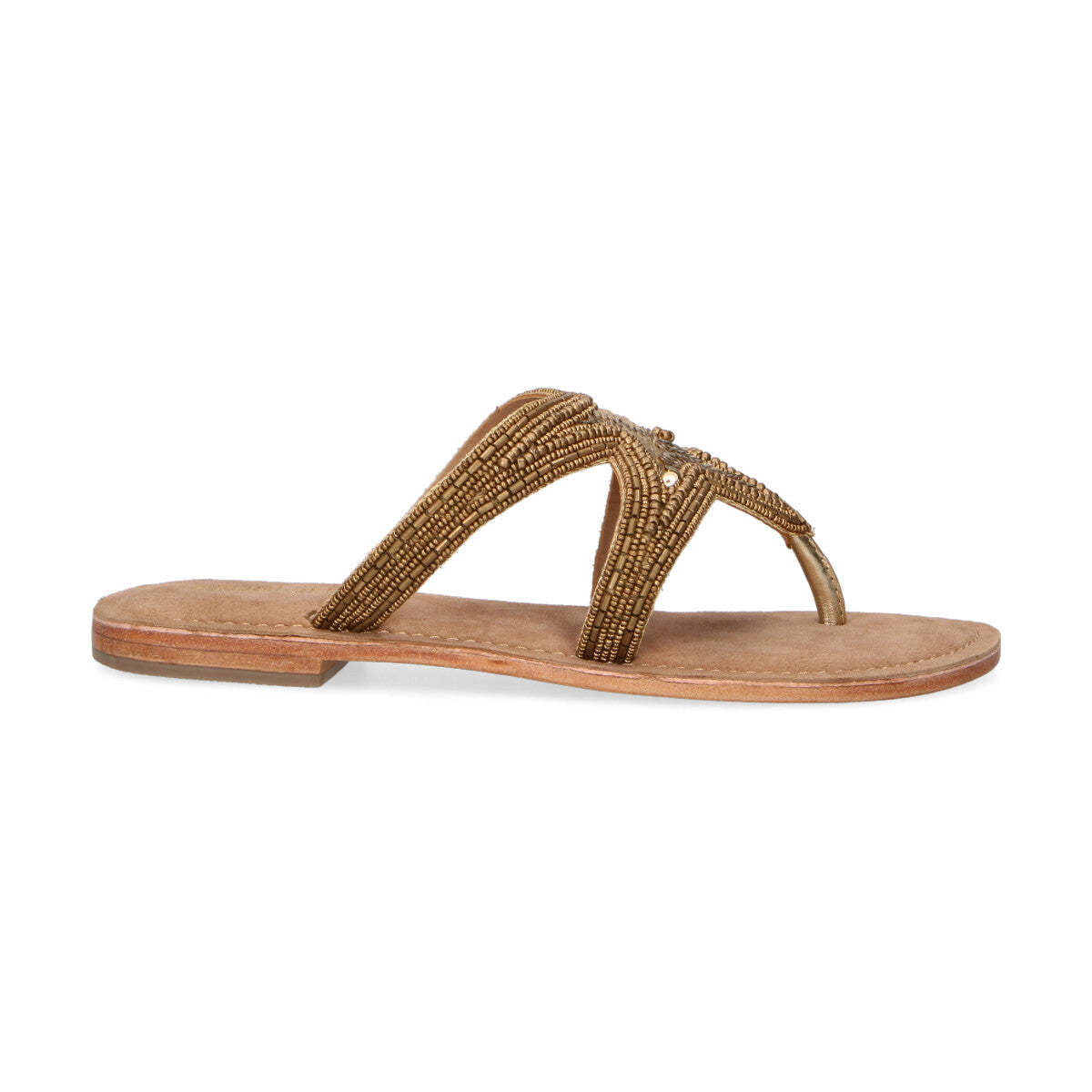 Coral Blue ciabatta in pelle e tessuto oro