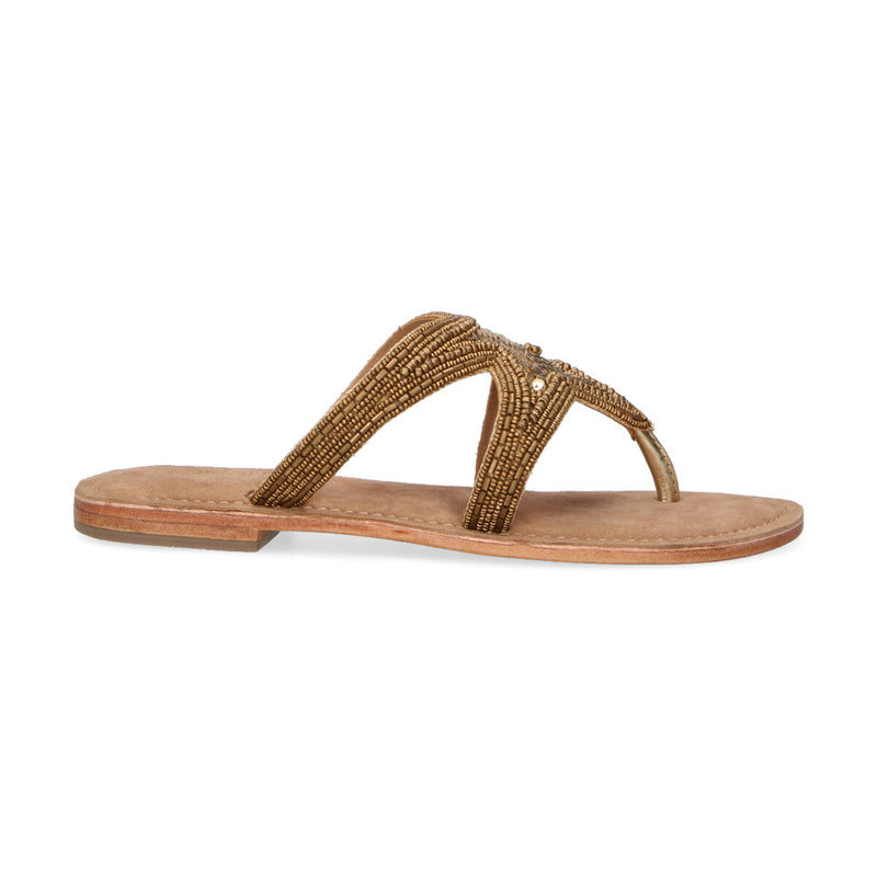 Coral Blue ciabatta in pelle e tessuto oro
