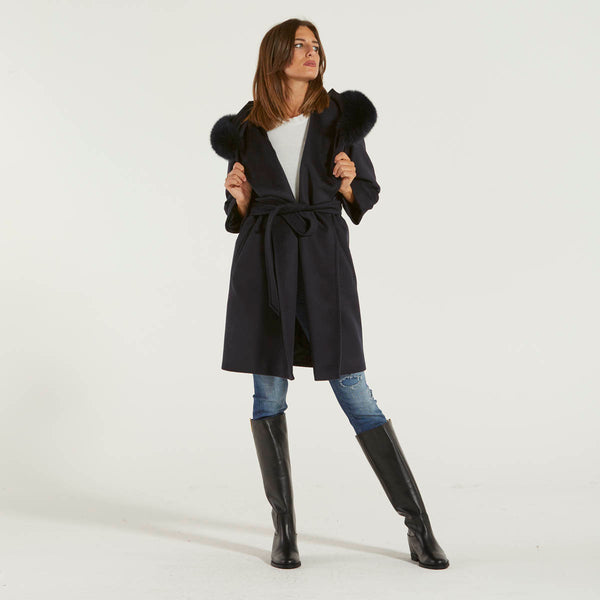 MaxMara cappotto in lana bordo in volpe blu