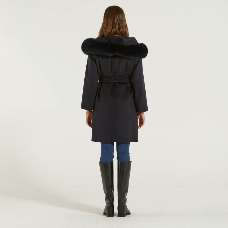 MaxMara cappotto in lana bordo in volpe blu