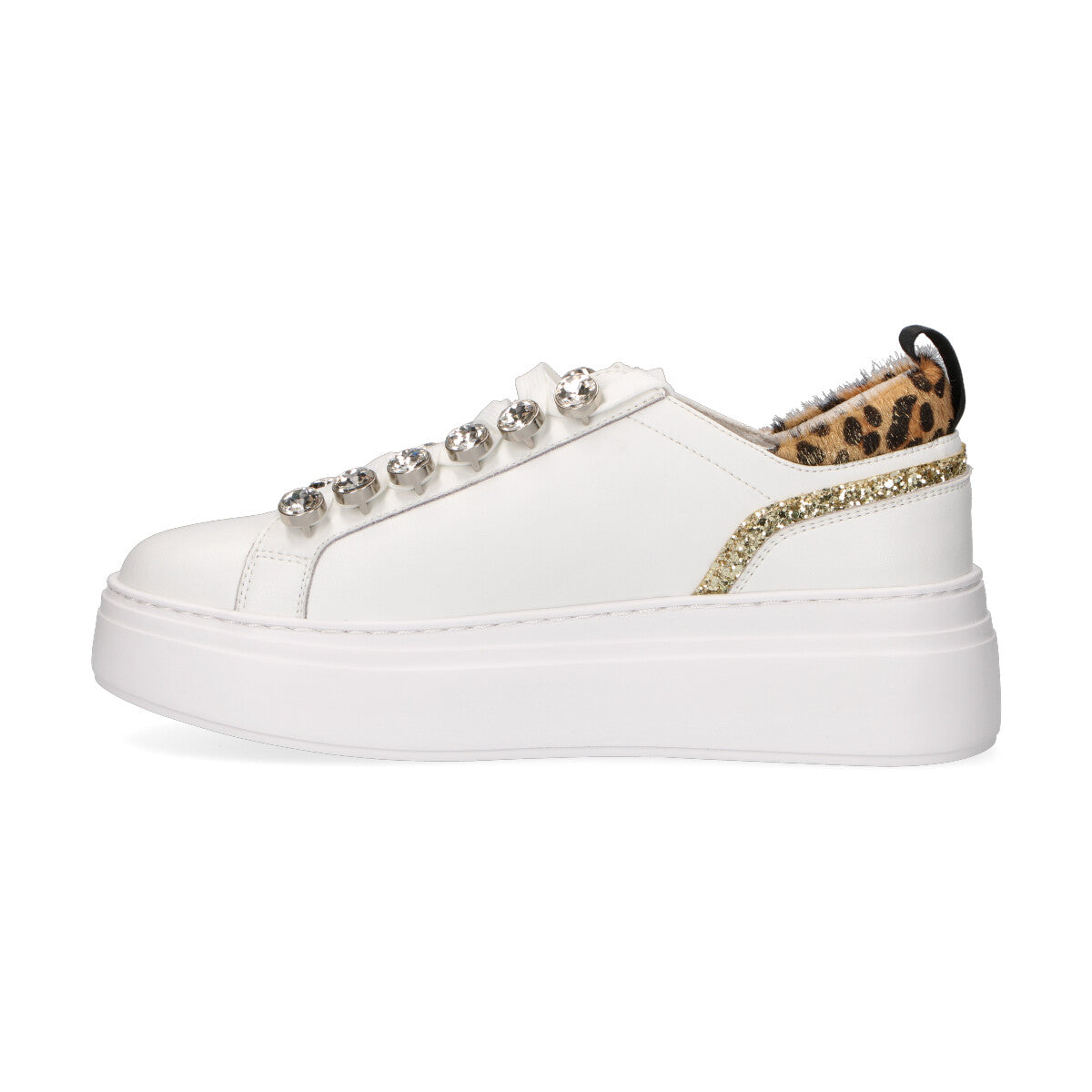 Emanuelle Vee sneakers in pelle bianca dettagli oro e cavallino