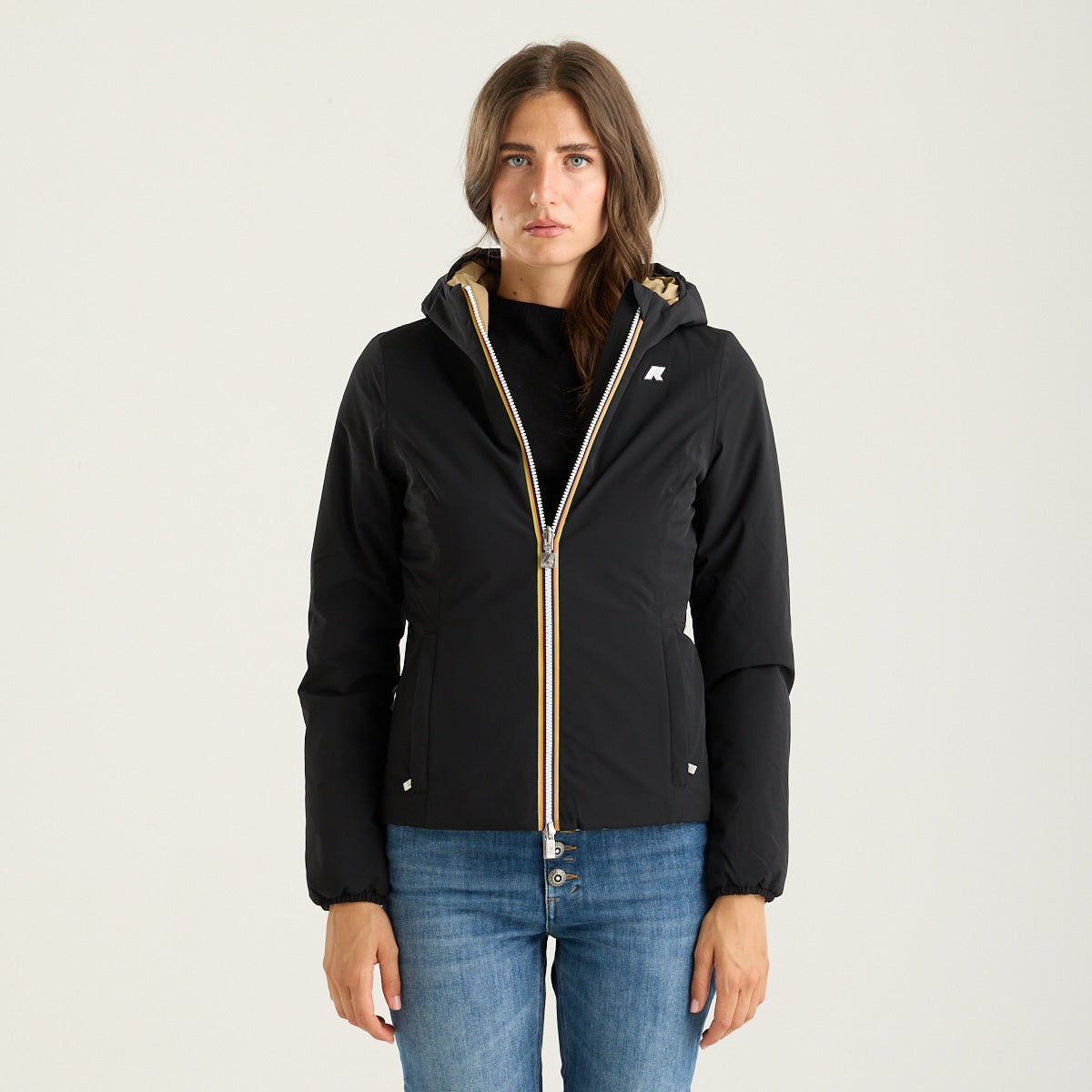 K-Way giubbotto lily reversibile nero e beige con cappuccio