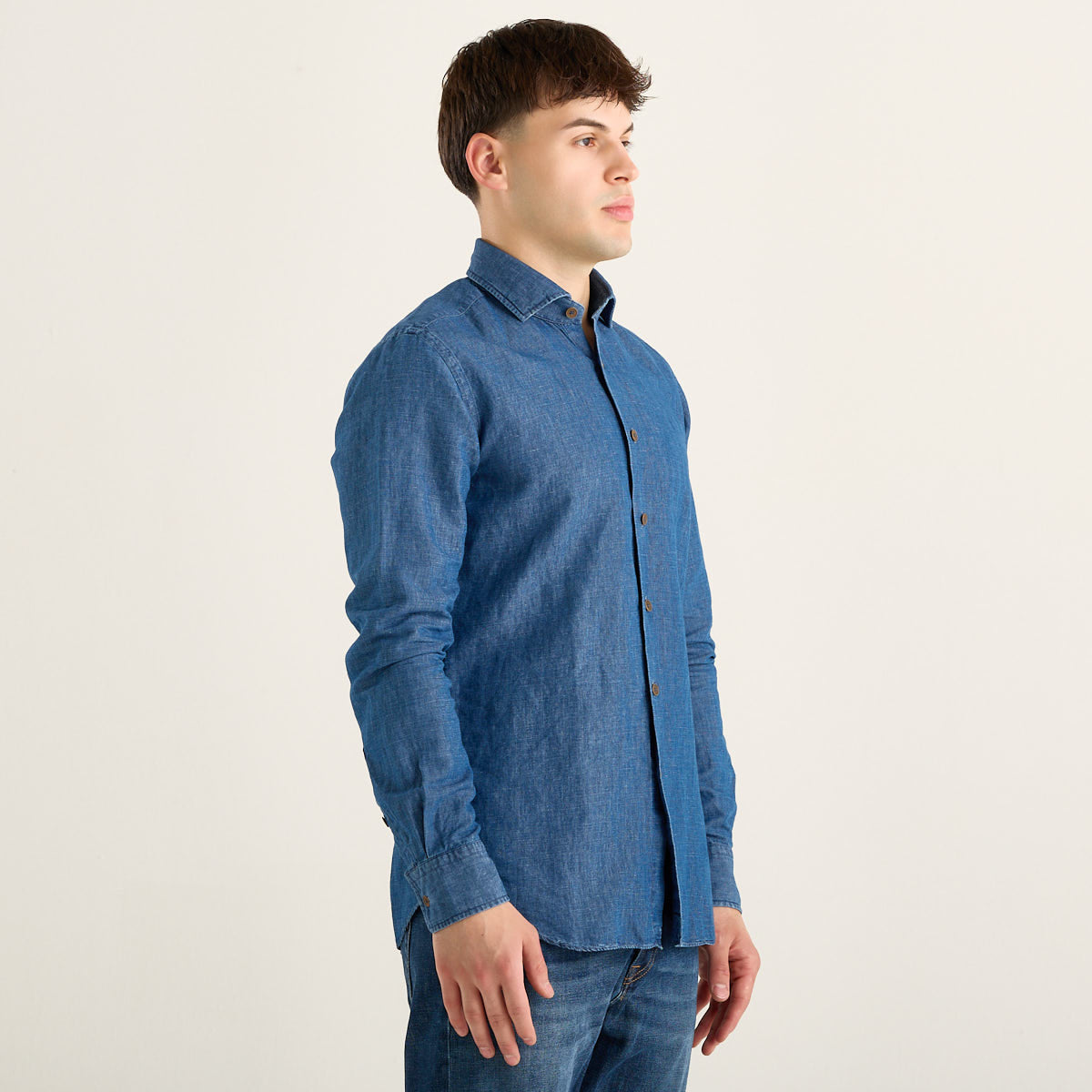 Xacus camicia Washed lino blu