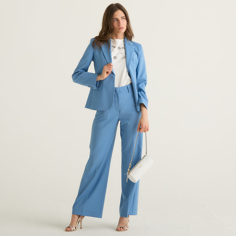 Weekend MaxMara pantalone palazzo in tela di lana azzurro