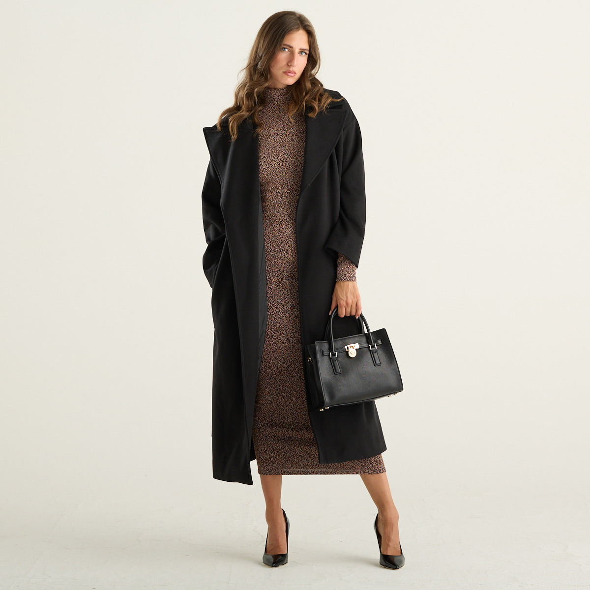 Souvenir cappotto lungo donna nero con cintura