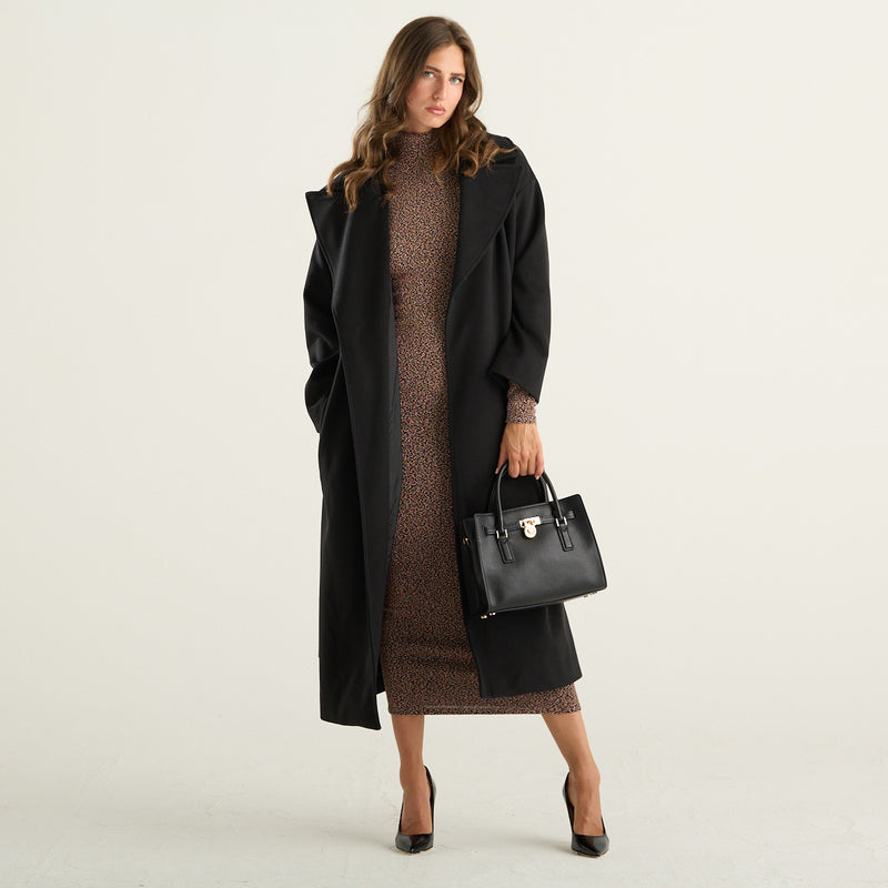 Souvenir cappotto lungo donna nero con cintura