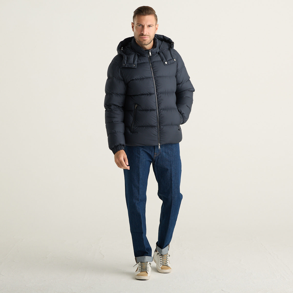 ADD Piumino Uomo Blu Navy con Cappuccio e Tasche con Zip