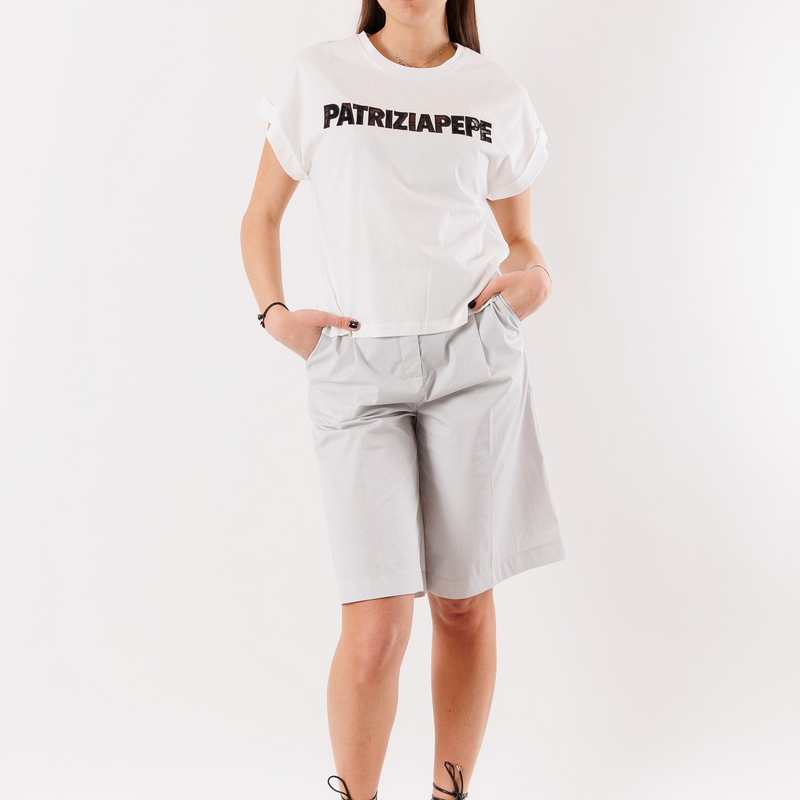 Patrizia Pepe t-shirt in cotone con scritta in pizzo