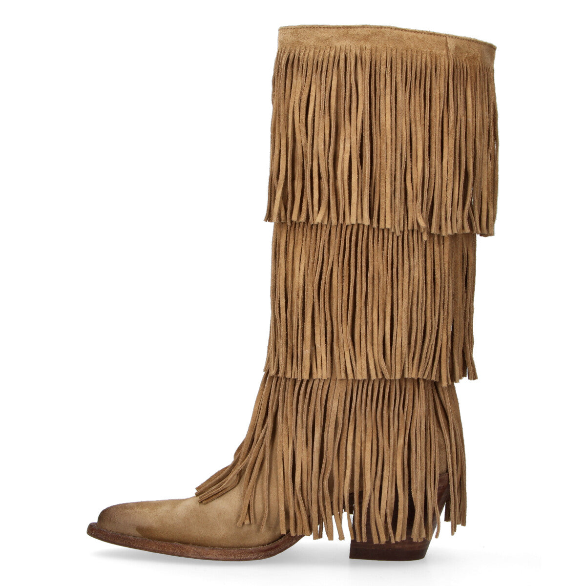 Ducanero stivale texano con frange camoscio beige