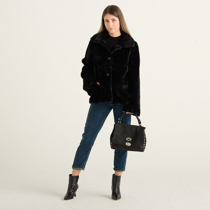 Blanche Giacca Reversibile Donna Nera in Pelliccia