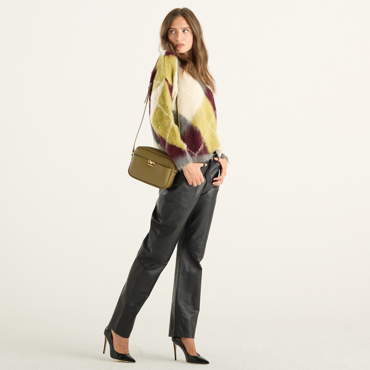 Solo Tre maglia donna in mohair e lana a rombi multicolore