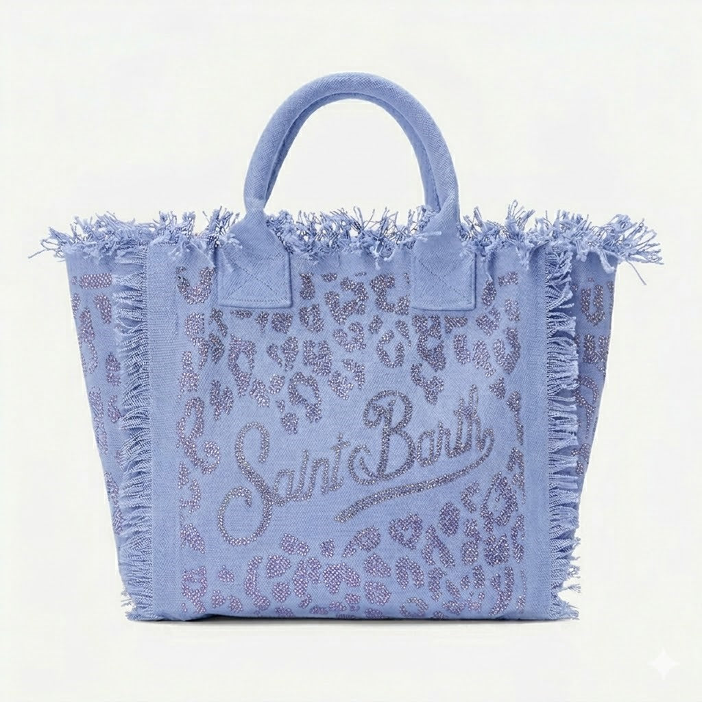 Mc2 Saint Barth borsa vanity strass leopard azzurra