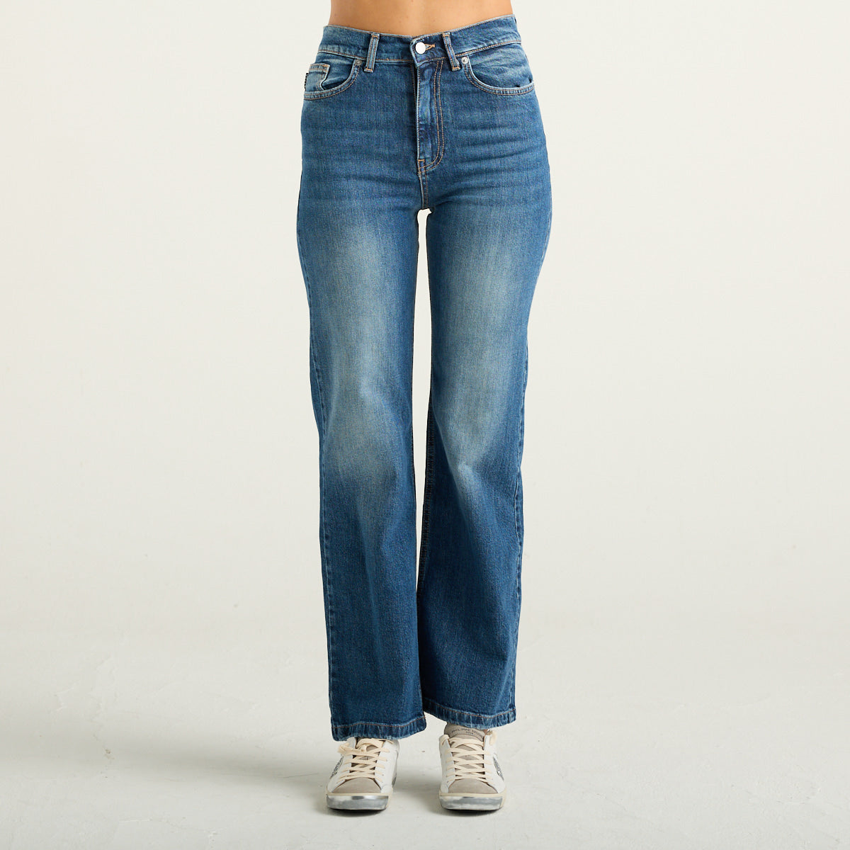Haveone London Jeans Donna a Gamba Dritta Blu
