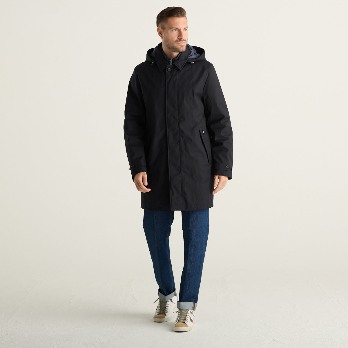 ADD Cappotto Parka Uomo Blu Navy con Cappuccio e Imbottitura in Piuma