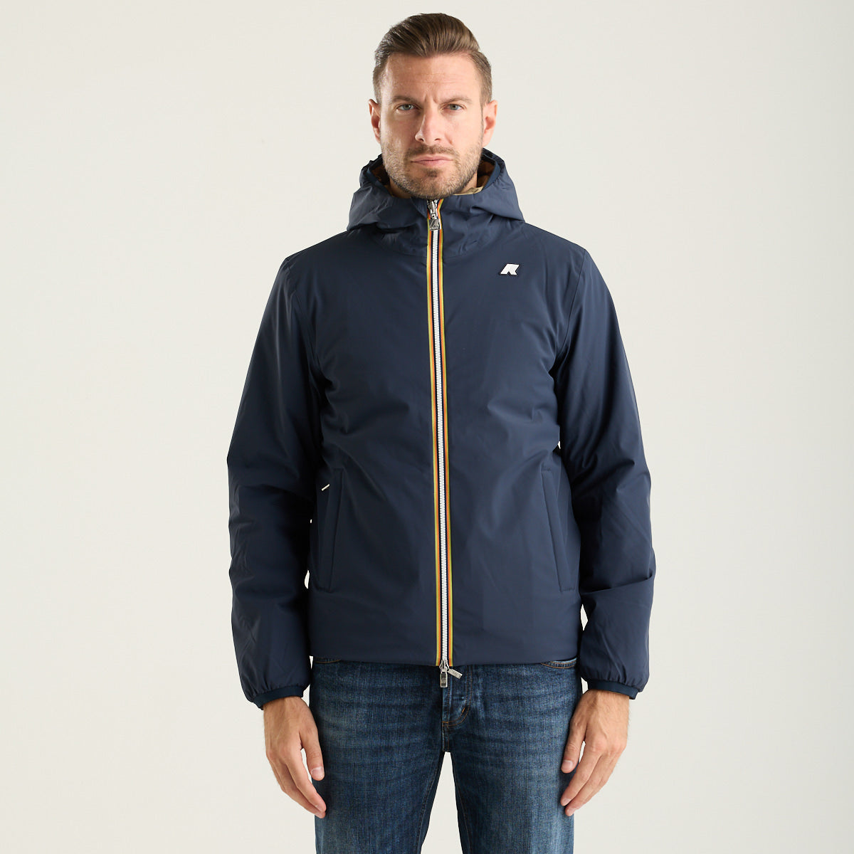 K-Way giubbino jack reversibile blu e verde militare con cappuccio