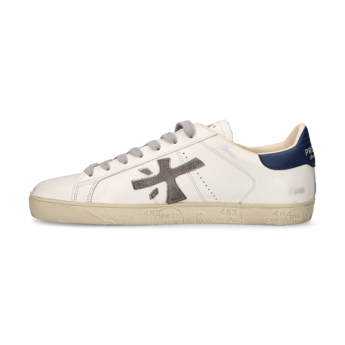 Premiata sneaker Steven in pelle bianca e blu