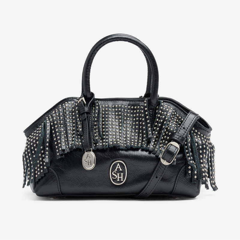 Ash borsa josephine fringe in pelle nera