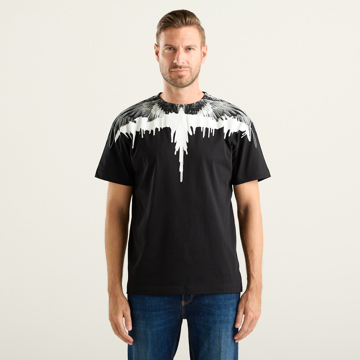 Marcelo Burlon Wings T-Shirt Uomo Nera con Stampa Bianca