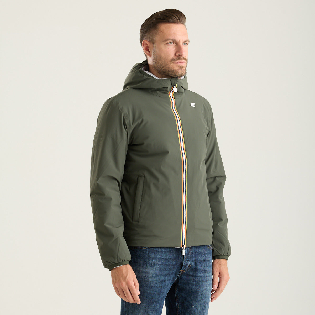 K-Way giubbotto jack reversibile verde militare e grigio con cappuccio