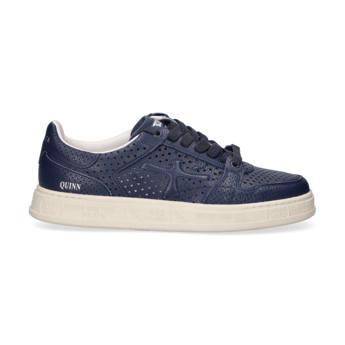 Premiata sneaker Quinn in pelle blu traforata