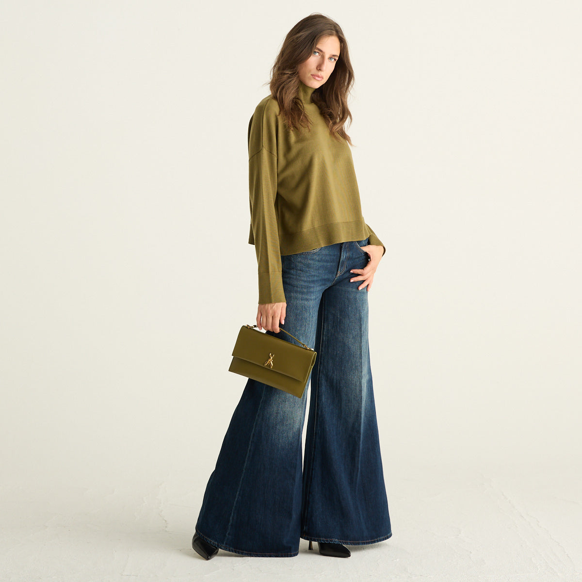 Patrizia Pepe maglia donna verde Lizard Green in pura lana con collo alto
