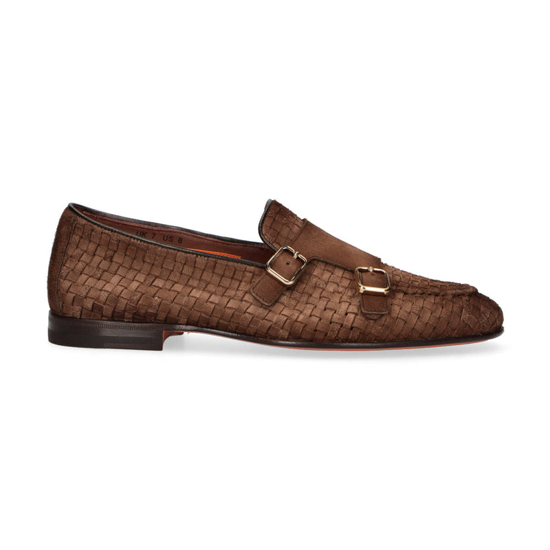 Santoni mocassino con fibbie in suede marrone