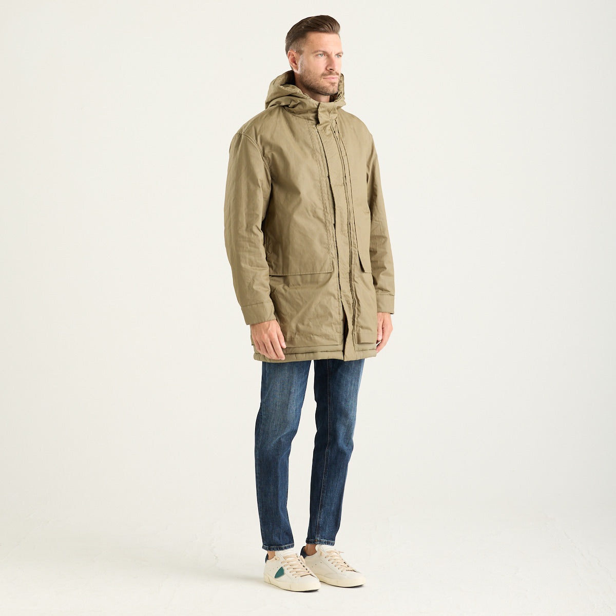 K-Way parka curti wax con cappuccio in tessuto verde militare
