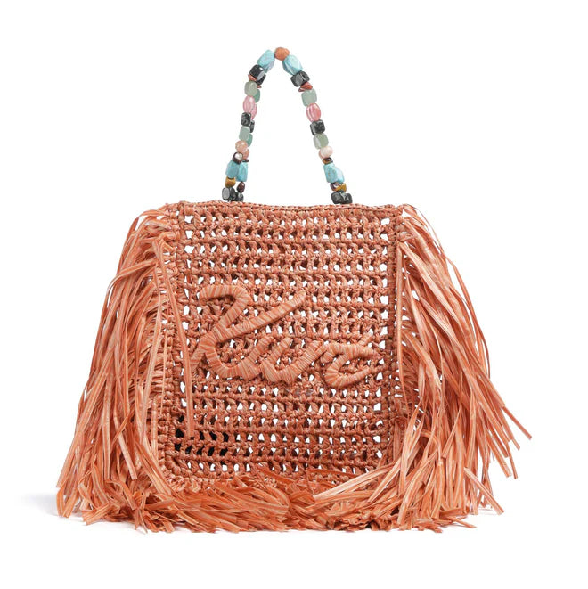 Kurt Geiger mini borsa con frange in raffia