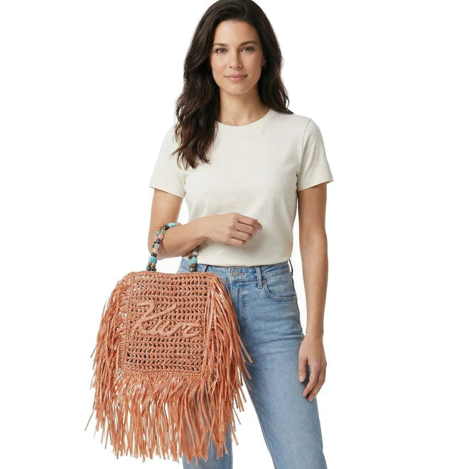 Kurt Geiger mini borsa con frange in raffia