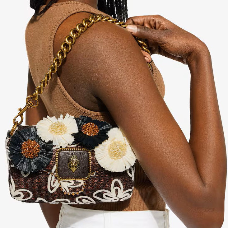 Kurt Geiger borsa a spalla mini in raffia marrone