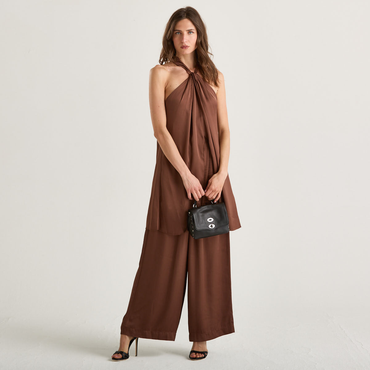 Relis pantalone a palazzo fluido tessuto marrone