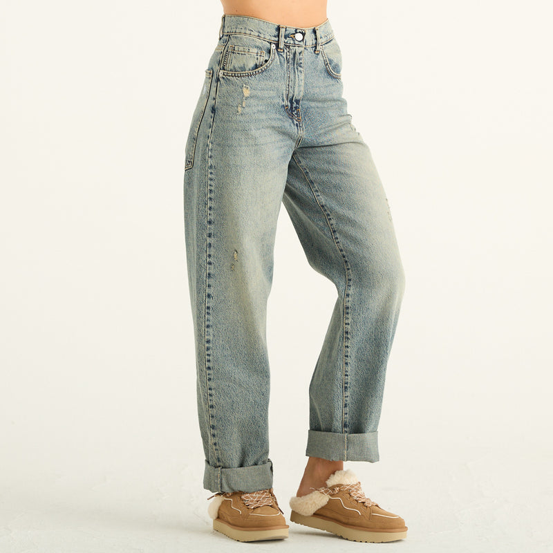 Haveone – Jeans Stella sabbiato a gamba larga