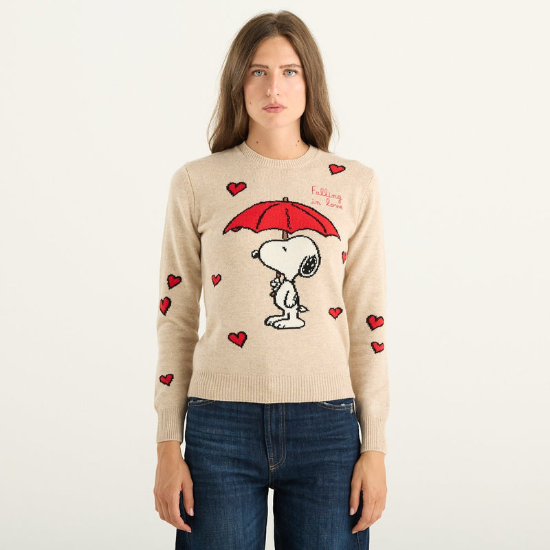 MC2 Saint Barth maglia donna New Queen beige con Snoopy e cuori