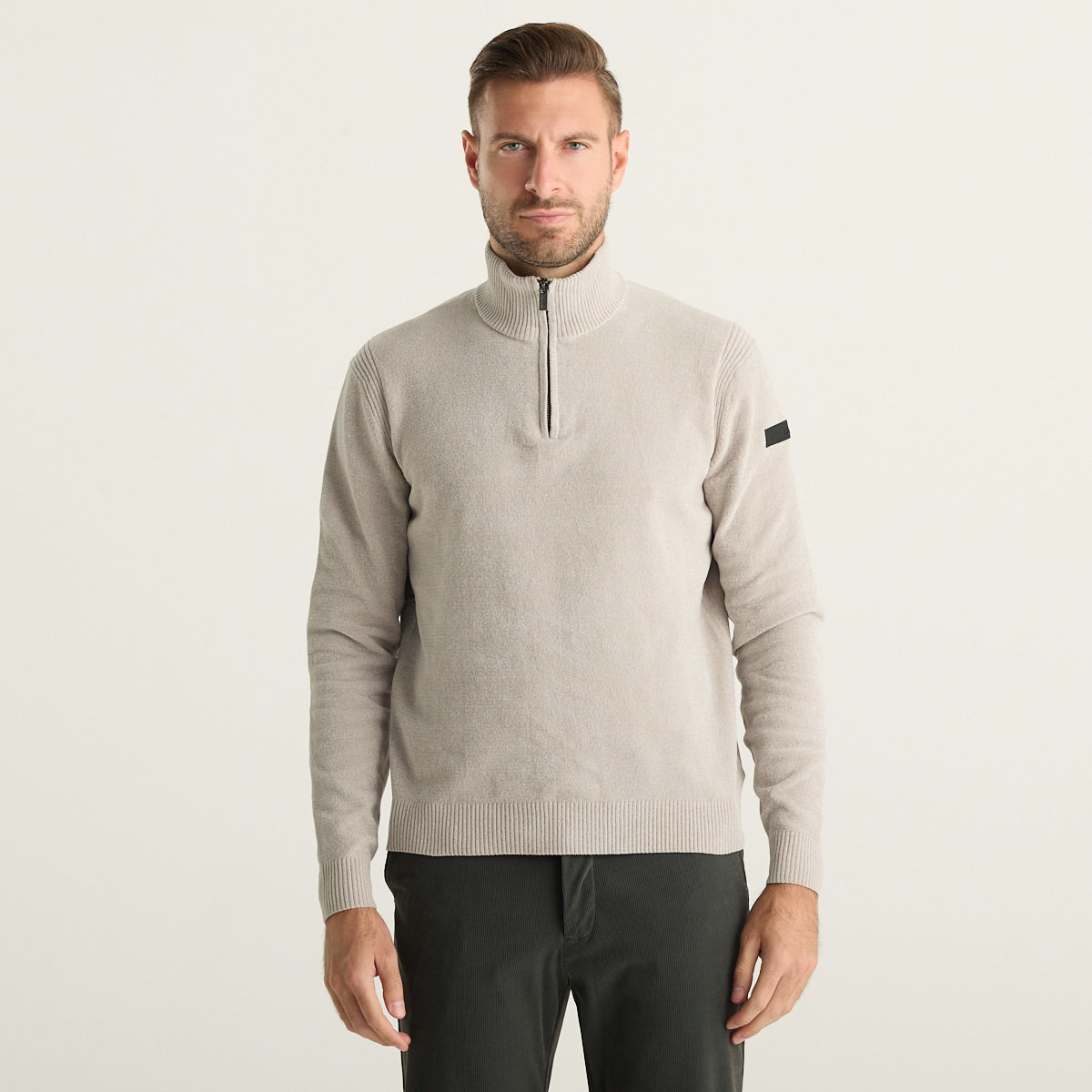 RRD Maglia Uomo Beige Mélange con Collo Alto e Mezza Zip