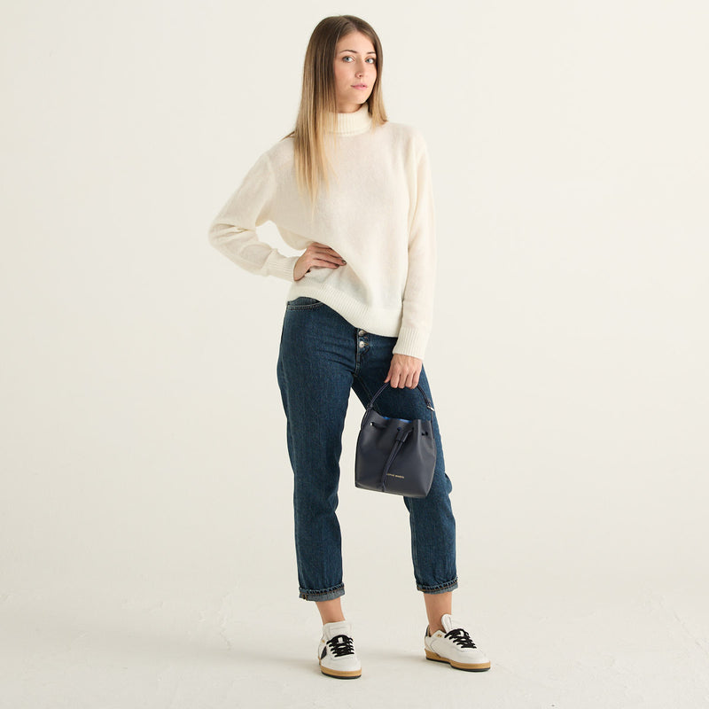 MC2 Saint Barth Maglione Donna Bianco Panna con Collo Alto e Maniche Lunghe