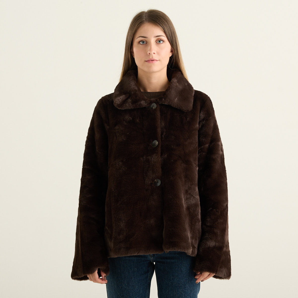 Blanche Giacca Reversibile Donna Marrone Cioccolato in Pelliccia Effetto Montone