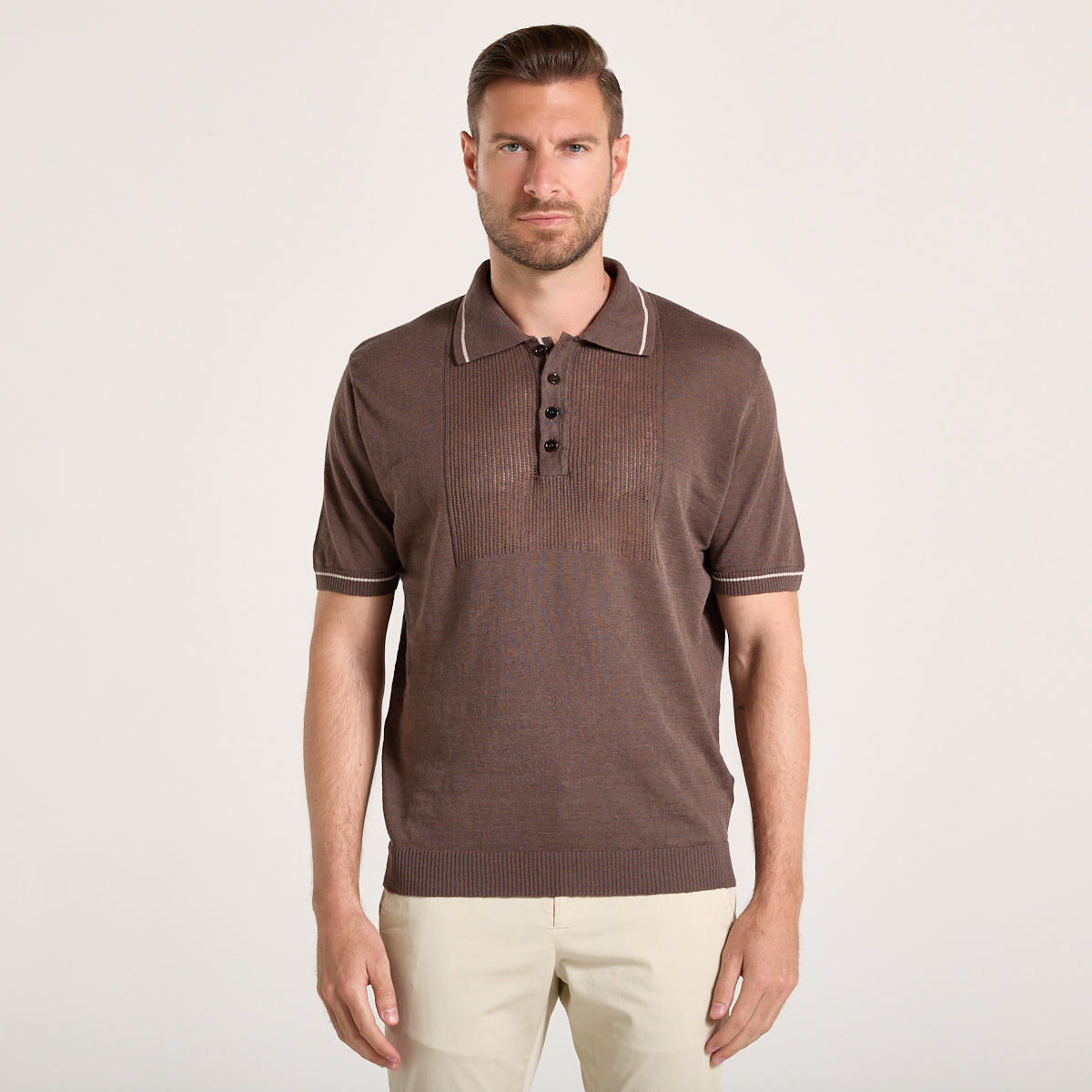 Wool & Co polo in maglia marrone