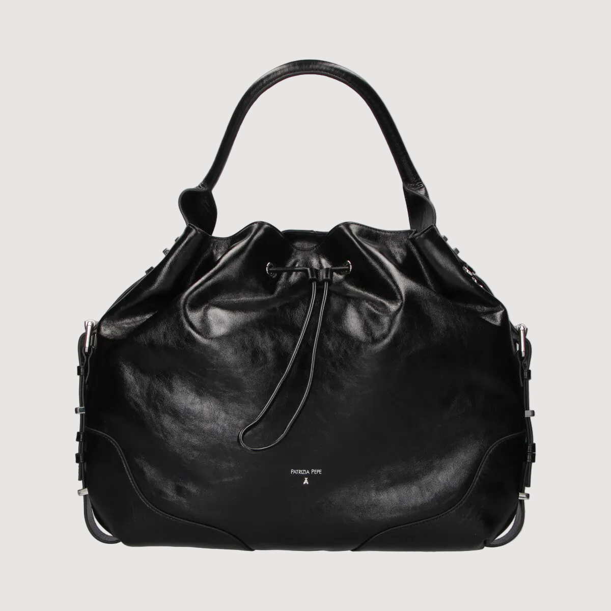 Patrizia pepe borsa a spalla grande con fibbie in pelle nera