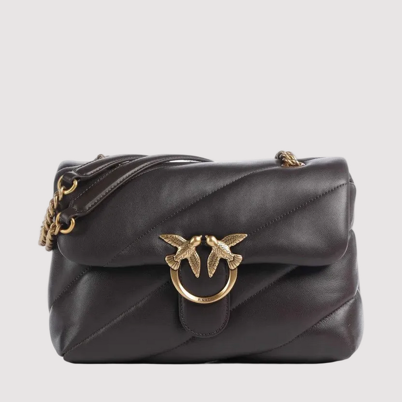 Pinko borsa a tracolla media Love Bag Puff in nappa trapuntata testa di moro con fibbia
