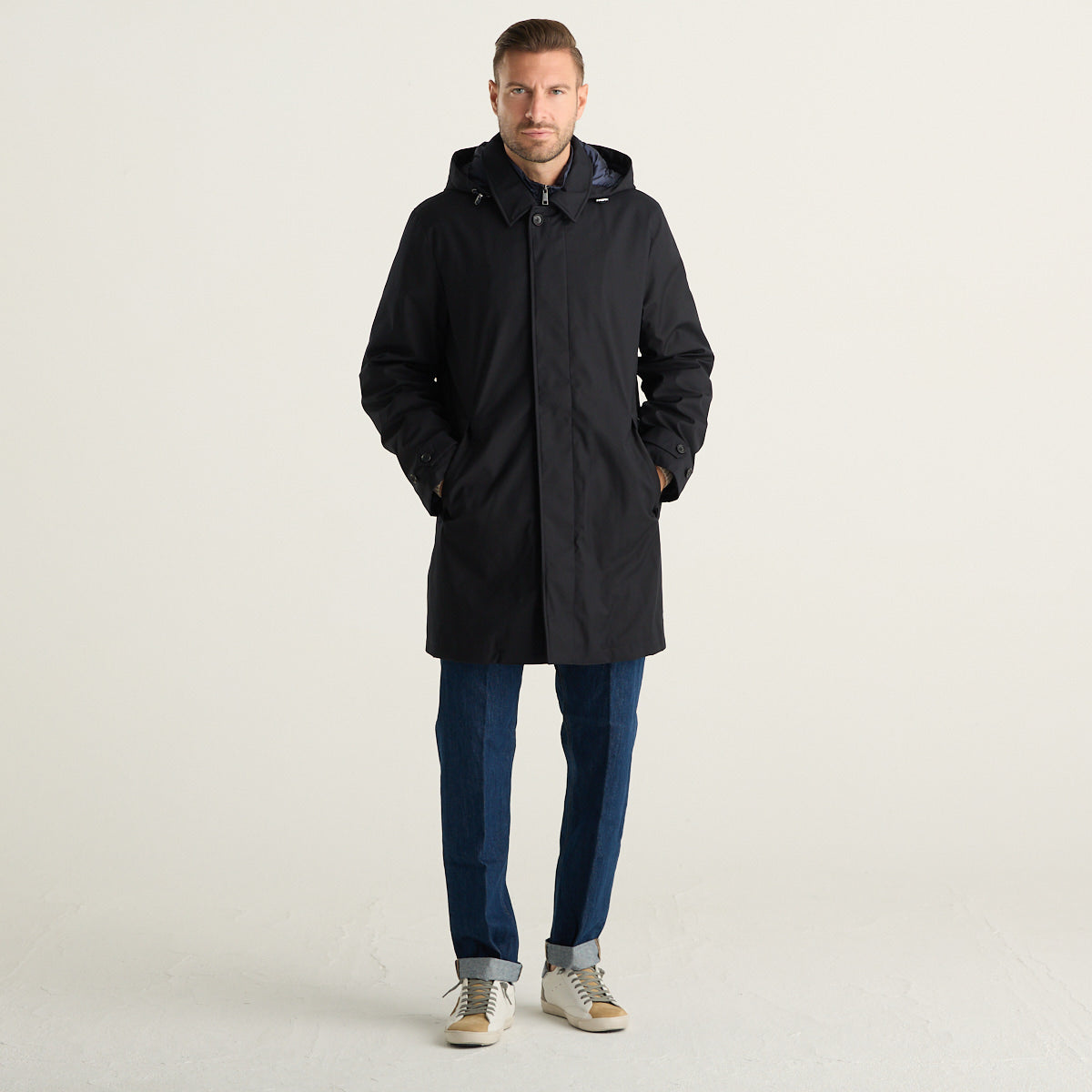 ADD Cappotto Parka Uomo Blu Navy con Cappuccio e Imbottitura in Piuma
