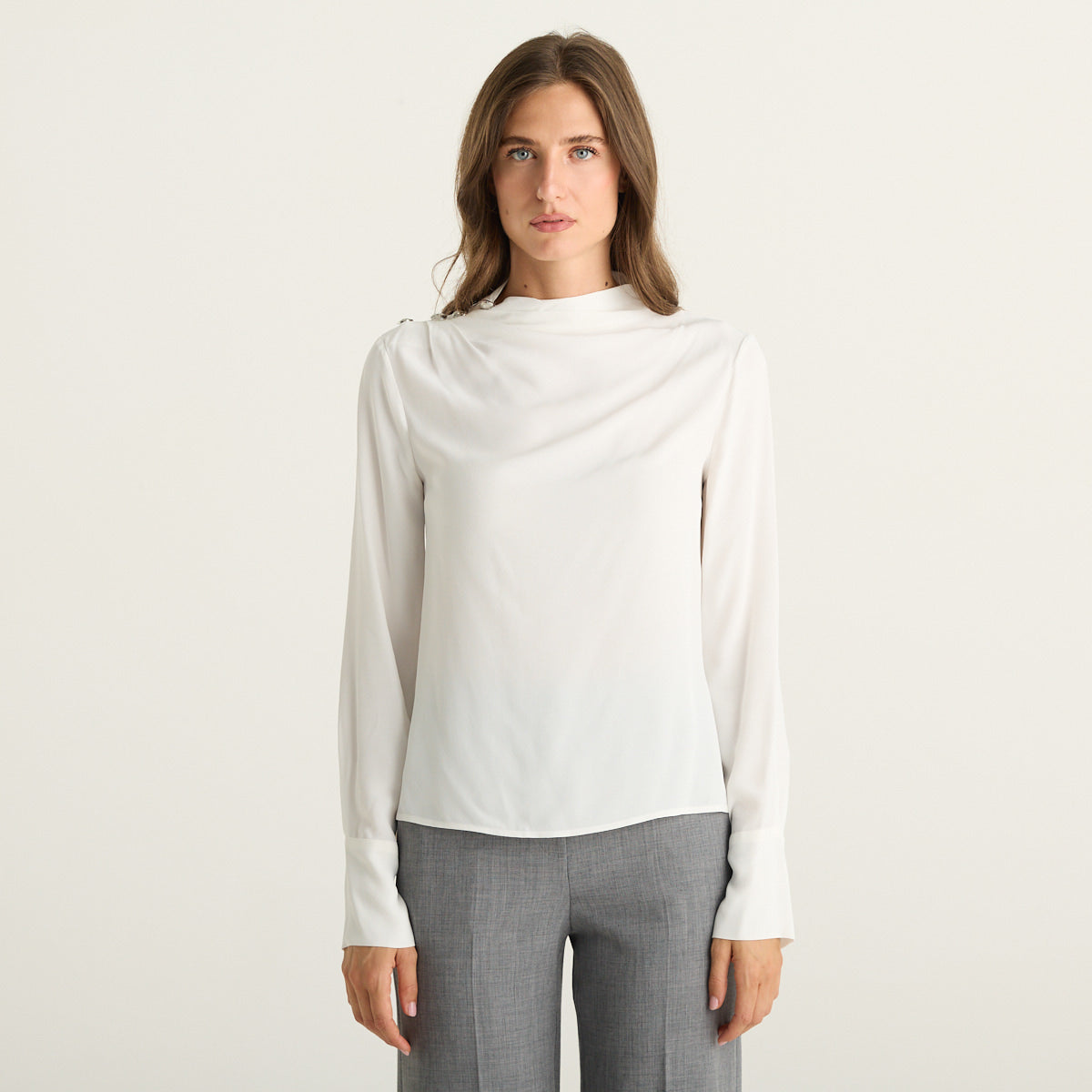 Patrizia Pepe blusa donna bianca in viscosa con drappeggio