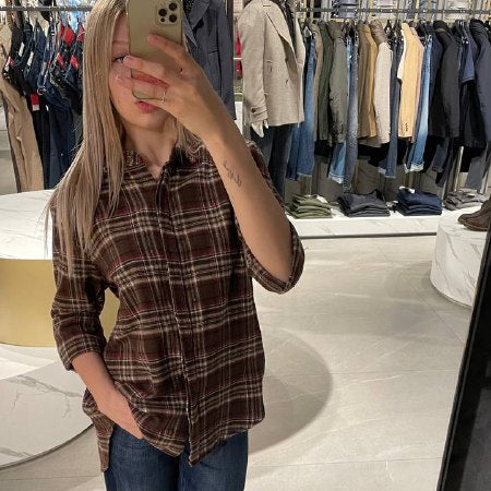 Haveone camicia Check in tessuto marrone