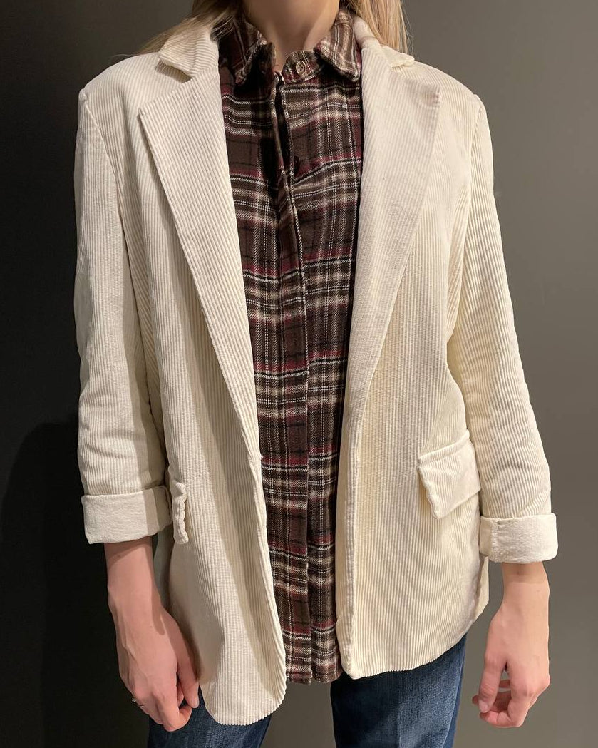 Haveone giacca a coste in velluto panna