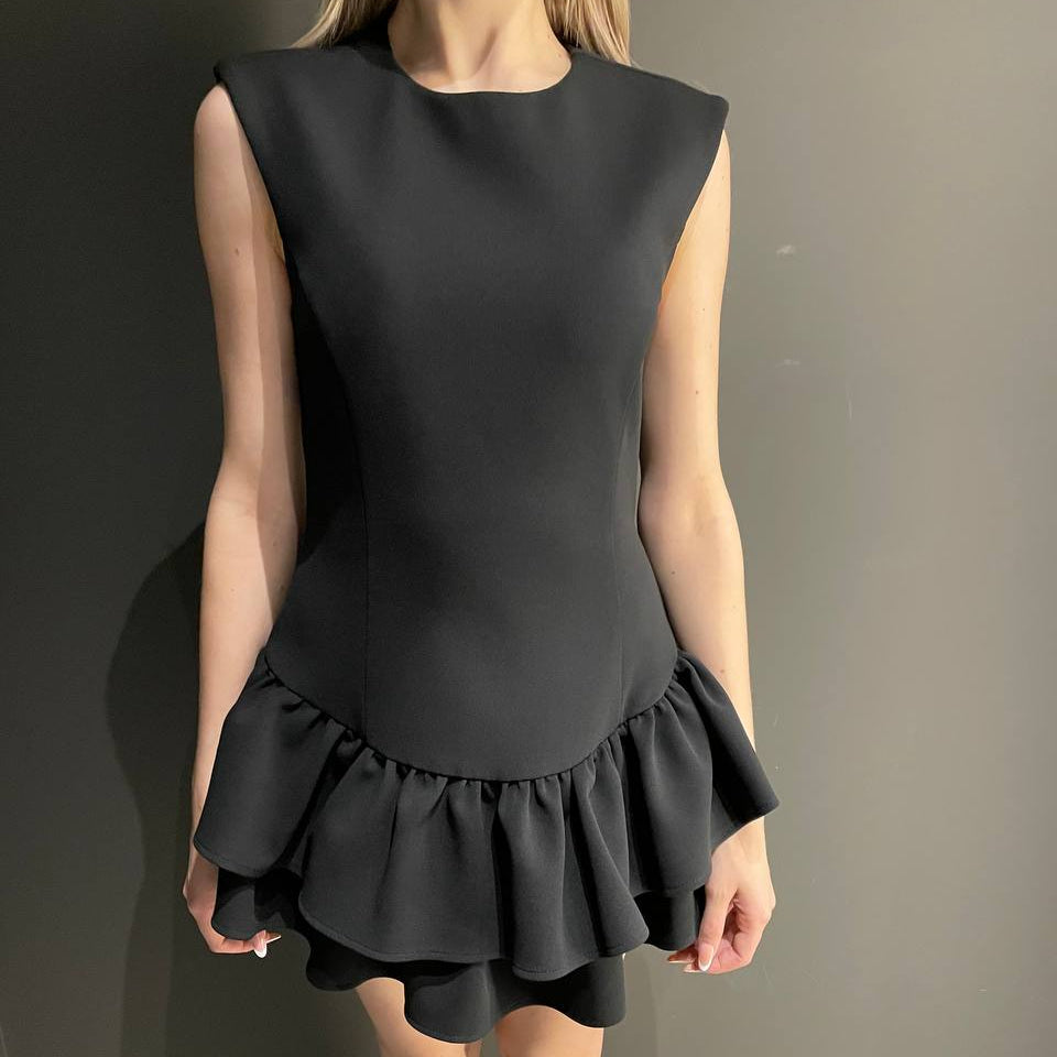 Souvenir abito in tessuto con balze nero