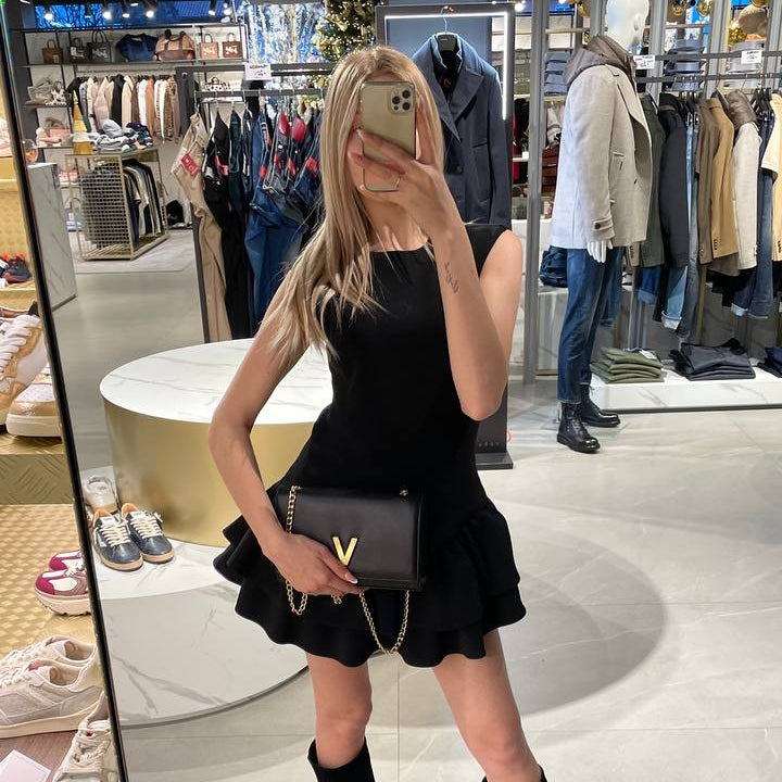 Souvenir abito in tessuto con balze nero