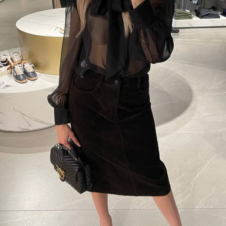 Souvenir gonna in velluto a coste marrone