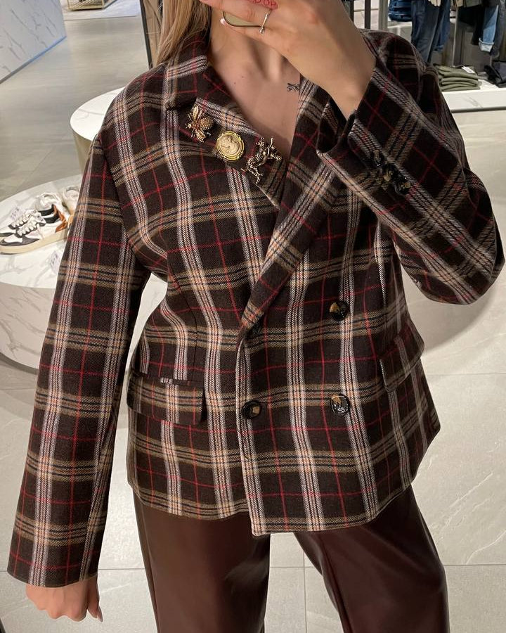 Haveone giacca doppiopetto a quadri marrone