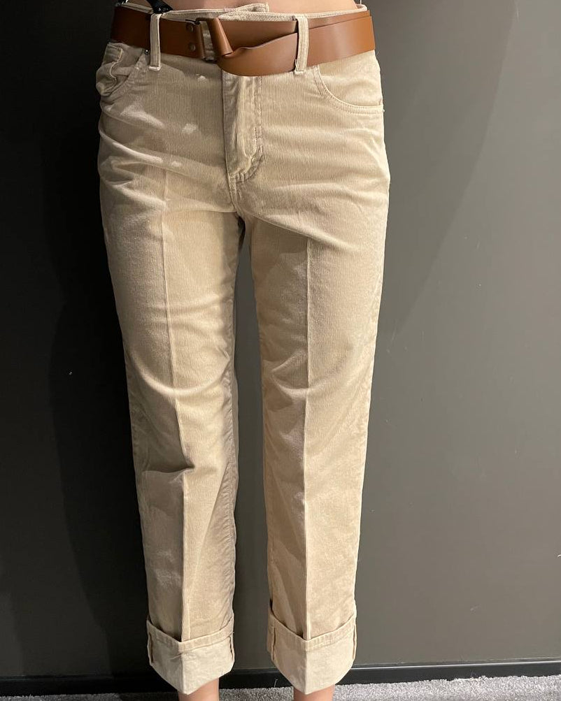 Haveone pantalone a coste in velluto beige