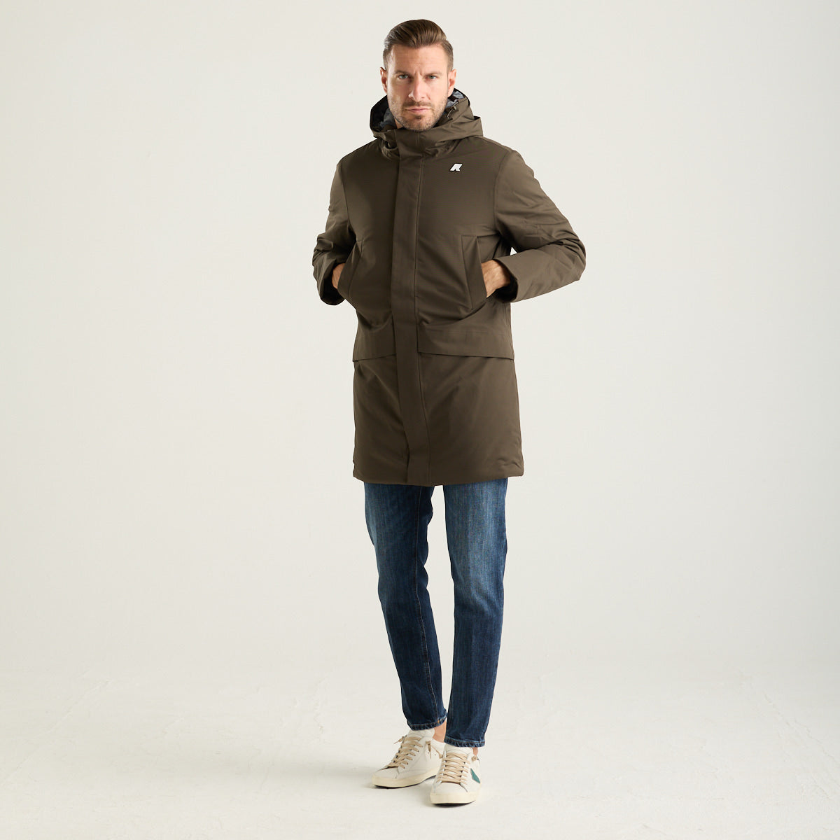 K-Way parka jarno con cappuccio in tessuto marrone